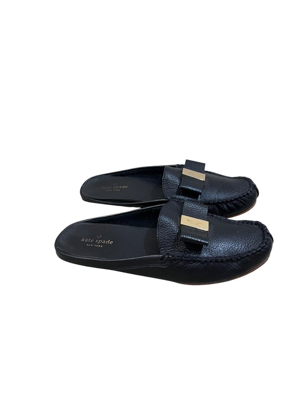 Kate Spade Shoes Womens Size 8M Black Leather Moccasin Mule Flats Bow Slip On